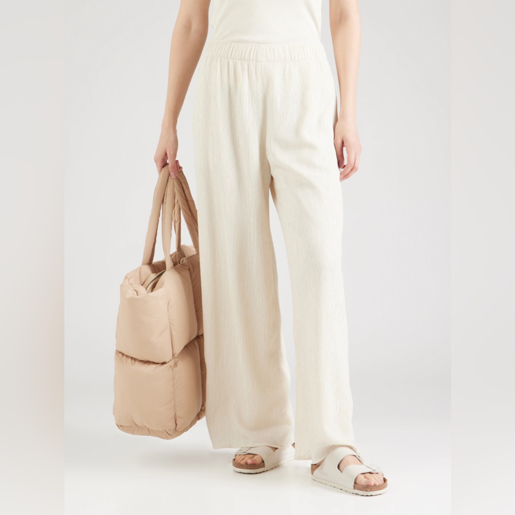 Abercrombie & Fitch Cream Textured Pull On Wide Leg Beachy Pants